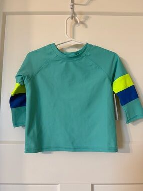 jumping beans Teal Rash Guard with Neon Yellow and Navy Sleeve Stripes